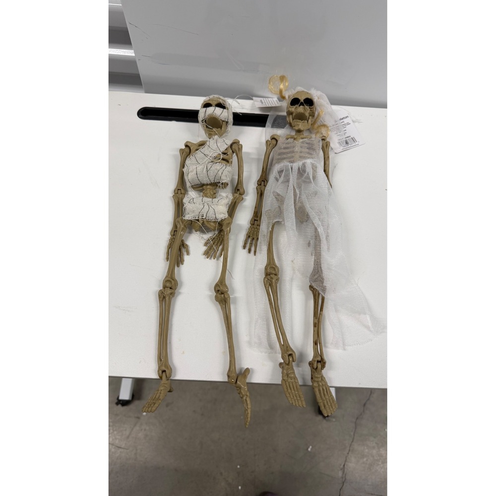 Spooky Village Halloween Hanging Skeleton Set Bride and Mummy 16 Inch Posable